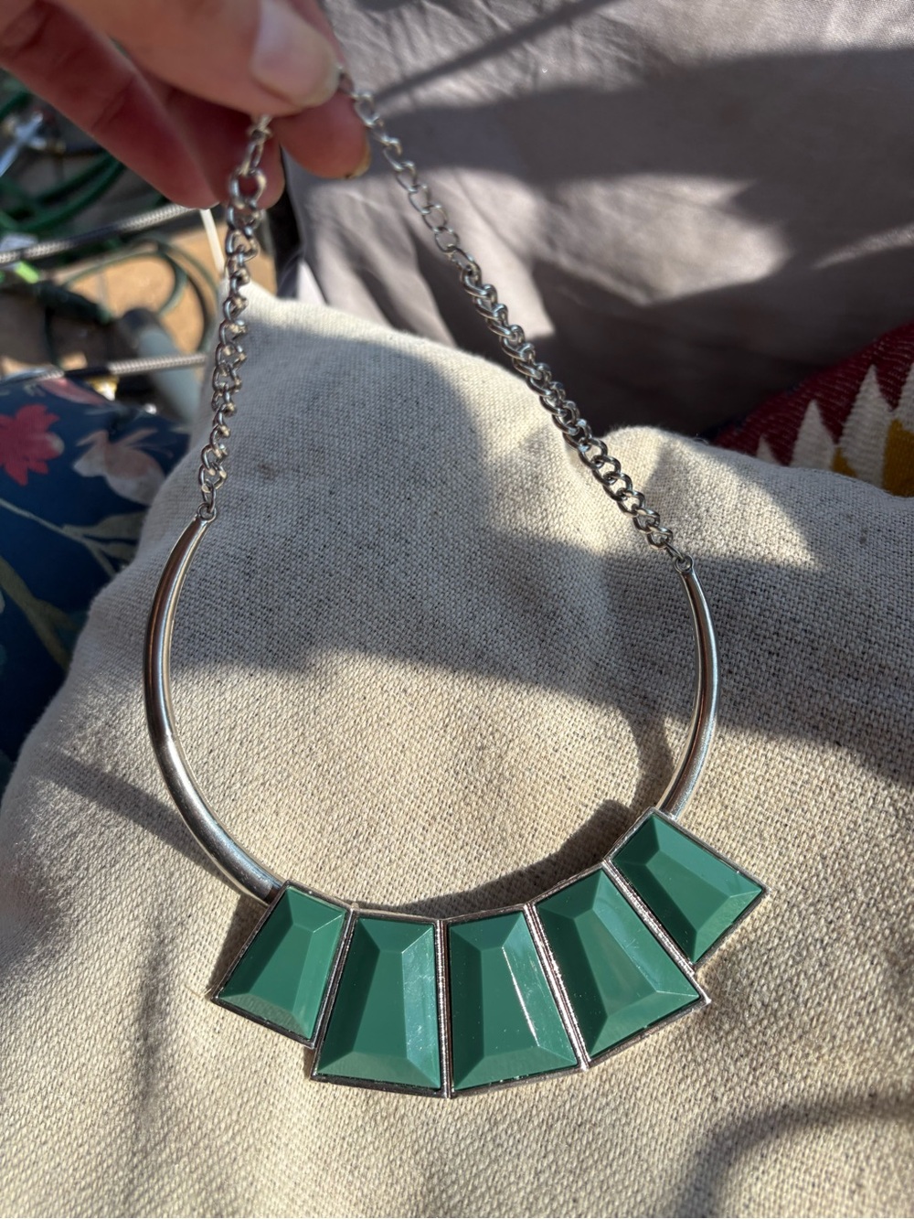 paparazzi Silver-Tone Emerald Geometric Bib Necklace